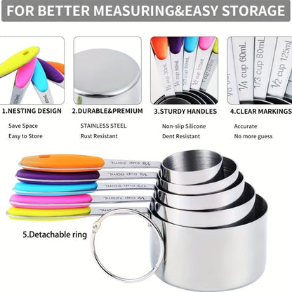 Stackable Measuring Cup and Spoon Sets with 8-, 9- or 17-Piece Black and Colorful Checkout Options