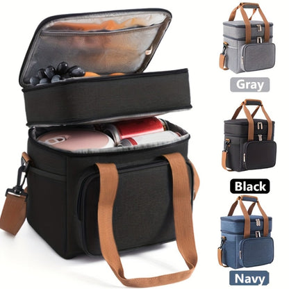 Insulated Lunch Bag with Shoulder Strap – Double Layer Leakproof Cooler Tote for Women Men Work Office School Picnic Beach Outdoor