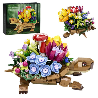 Turtle Flower Planter Building Block Set 510 Pieces – Cute Turtle Brick Puzzle Decor Toy, Unique Handmade Display Gift for Kids Teens Adults