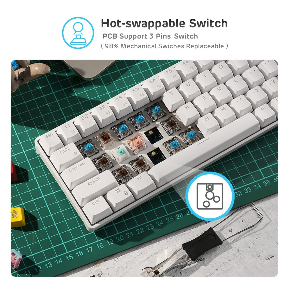 Mechanical Keyboard 61-Key Wired Hot-Swap Layout with RGB Backlighting and Red or Cyan Switch Options
