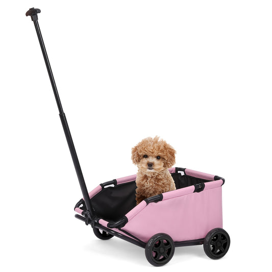 Pet Stroller for Small Dogs & Cats Foldable Mini Dog Wagon with Extendable Pull Handle, Built-In Cushion, Safety Rope & Storage Bag