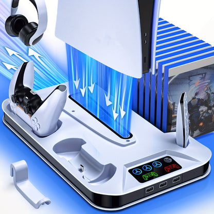 PS5 Cooling Station with USB Hub & Dual Controller Charging Dock for PS5/Slim/Pro, PlayStation 5 Stand Cooler with 3 USB Hubs