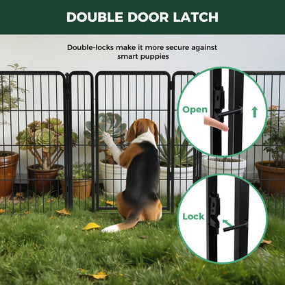 Dog Playpen with Gate – Heavy Duty Metal Pet Exercise Pen for Large Medium Small Dogs, 8/16/24/32/48 Panels, 24/32/40/45/50 Inch Height