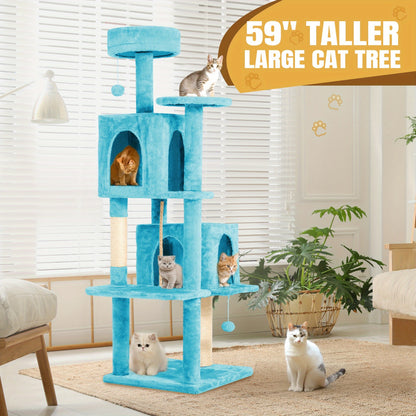 Cat Tree Tower 59 Inch Large Multi-Level Cat Tower for Indoor Cats with Plush Resting Area, Sisal Scratching Post & Hanging Ball Toy