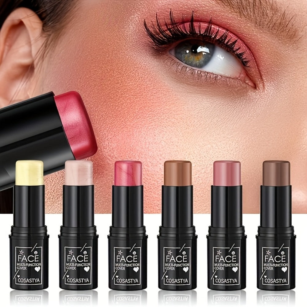Blush Stick Makeup Set 6 Piece, 3-in-1 Waterproof Blush Eyeshadow Touch-Up Sticks, All-Day Glossy Shimmer