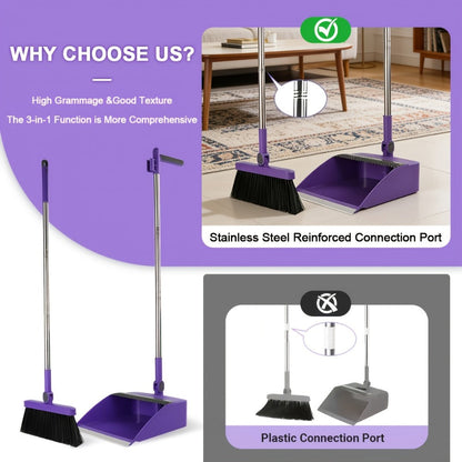 Long-Handle Broom and Dustpan Cleaning Set with Comb Teeth in Blue, Orange, White, Purple or Green