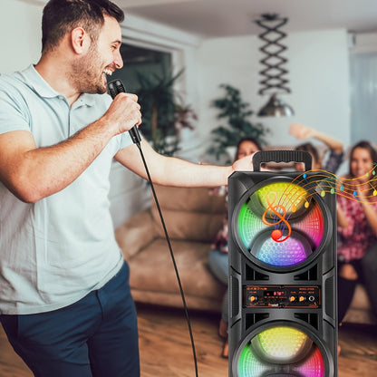 Portable PA Speaker Dual 6.5-Inch RGB Karaoke System with TWS, USB, AUX, FM and Remote Control