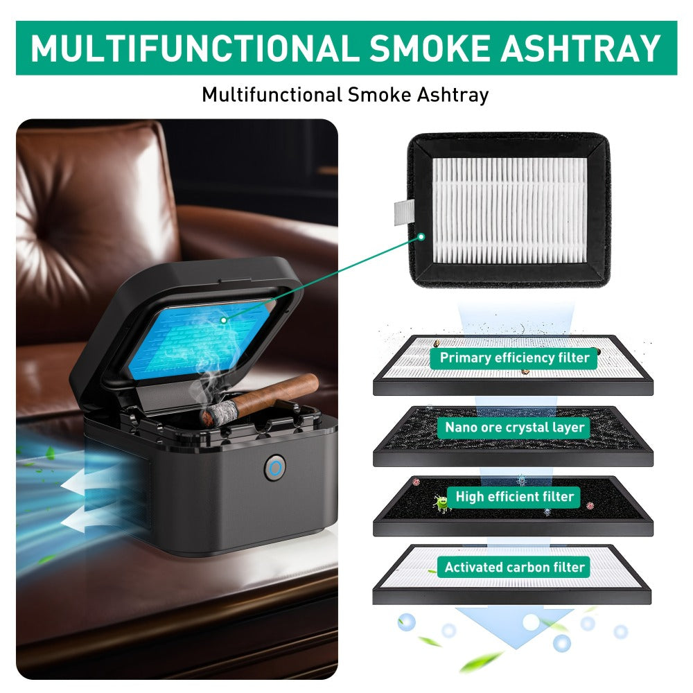 Smokeless Ashtray with HEPA Filter, USB Rechargeable Indoor Ashtray for Home Office Car, 4 Filters Included