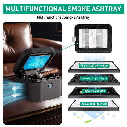 Smokeless Ashtray with HEPA Filter, USB Rechargeable Indoor Ashtray for Home Office Car, 4 Filters Included