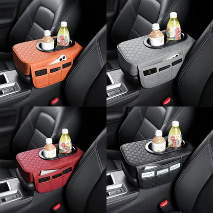 Car Center Console Cover PU Leather – Universal Armrest Box Mat with 2 Cup Holders & 2 Side Pockets, Phone & Card Storage