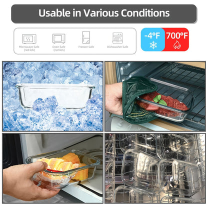 Glass Food Storage Containers with Airtight Lids – Borosilicate Glass Meal Prep Containers Set, Microwave Dishwasher Freezer Safe