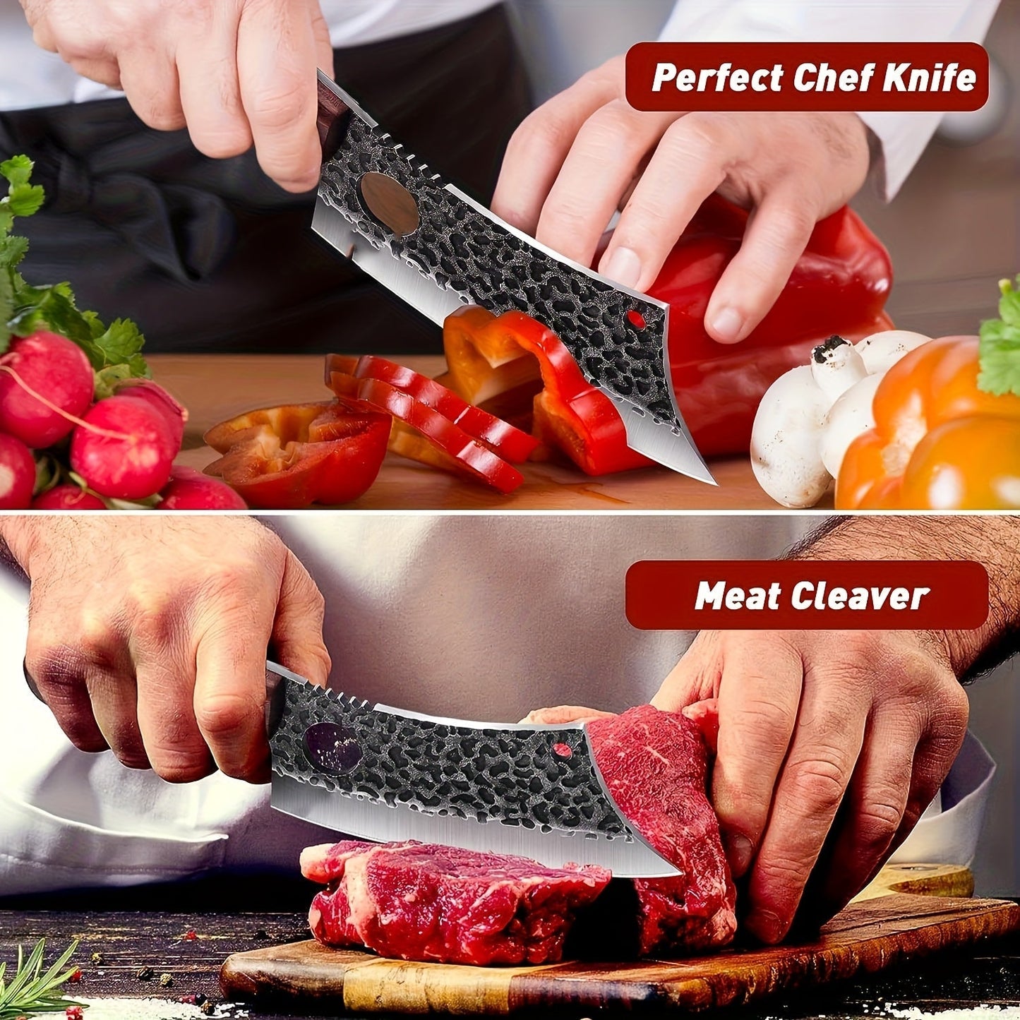 Chef Knife Hand Forged, High-Carbon Steel Viking Cleaver Full Tang Oak Handle with Sheath for Home Cooking, Dining and Outdoor Meals