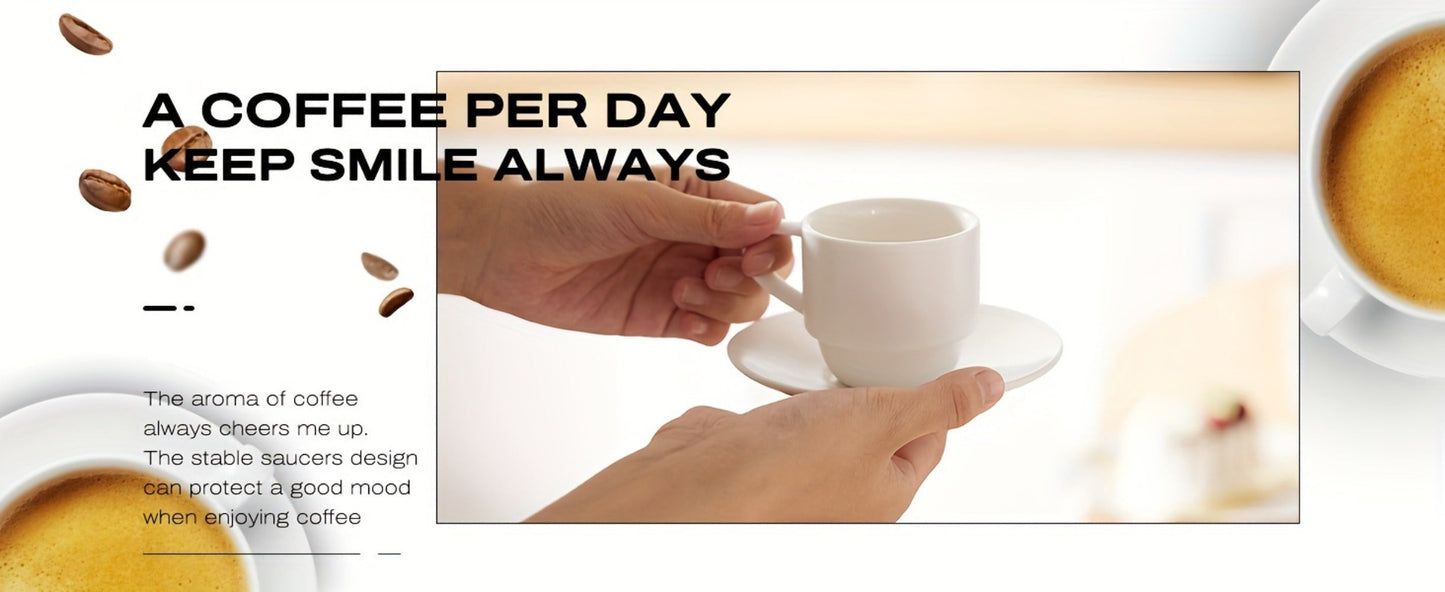 Espresso Cups Set of 6 with Saucers, Spoons & Metal Stand, 4oz Stackable Ceramic Cappuccino Mugs for Double Espresso