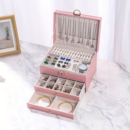 Jewelry Box, Vintage-Style Multi-Compartment Organizer in Four Colors and Single or Two-Piece Options