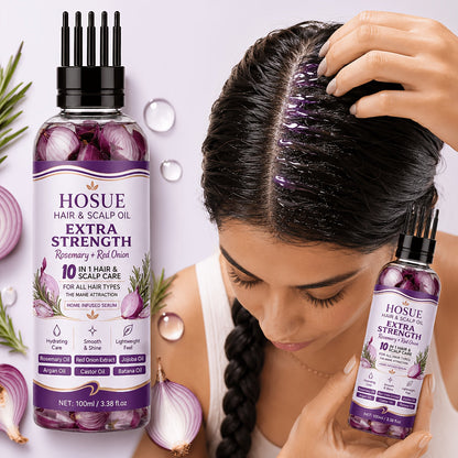Hair Growth Oil 10-in-1 Botanical Herbal Blend Batana Rosemary Fenugreek Castor Red Onion Ginseng Turmeric Pumpkin Seed Nourishes