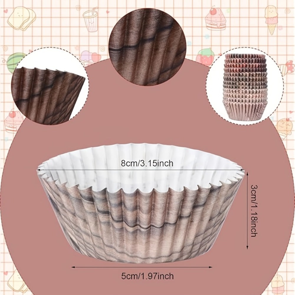 Cupcake Liners 300pcs Woodland Animal Paper Muffin Cups, Woodgrain Cupcake Wrappers for Birthday Party, Baby Shower, Wedding, Bridal Shower