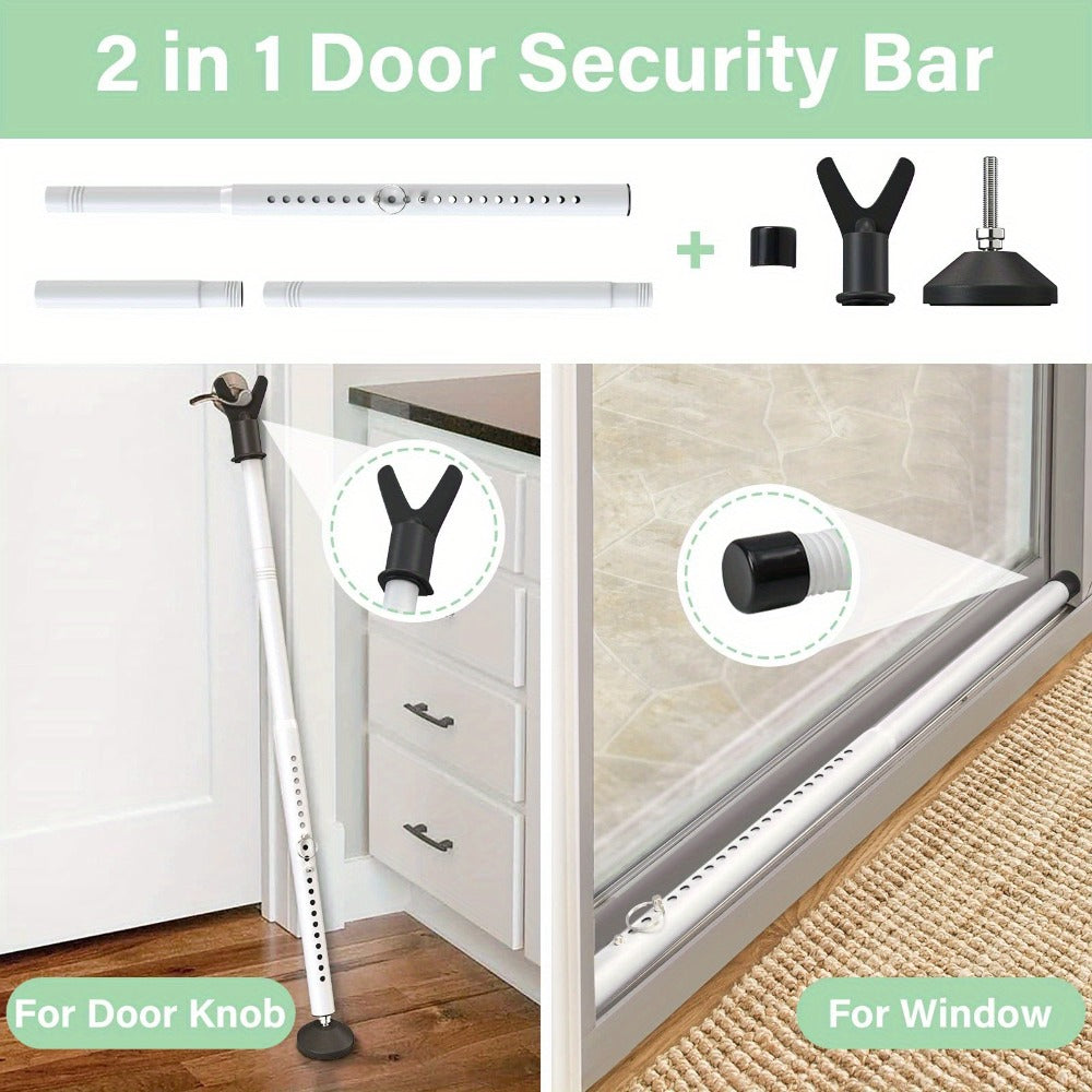Door Security Bar Adjustable 28-45 Inch, Door Barricade Bar with Anti-Slip Base, Fits Standard & Sliding Doors