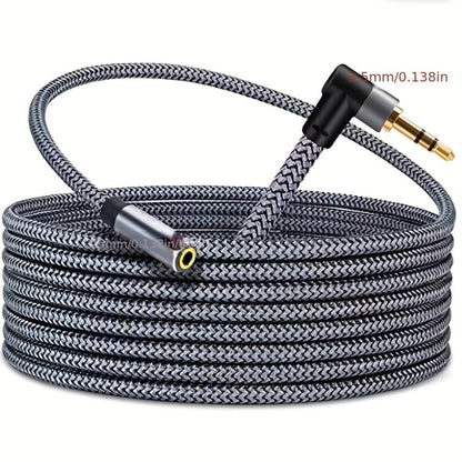 Right-Angle Elbow 3.5mm Female to Male AUX Extension Cable, Tinned Copper Core, Round Tangle-Free Design
