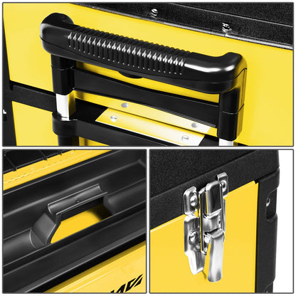 Rolling Tool Box 3-Tier Stackable Portable Toolbox with Wheels 19.5x12x28.5 Inch Steel PP 3-in-1 Detachable Compartments Metal Latches