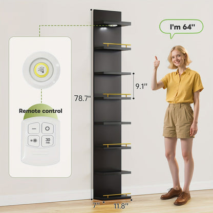 Floating Wall Shelves with LED Light - 6 & 8 Tier Wall Mounted Display Shelf Unit with Anti-Slip Rails for Bedroom