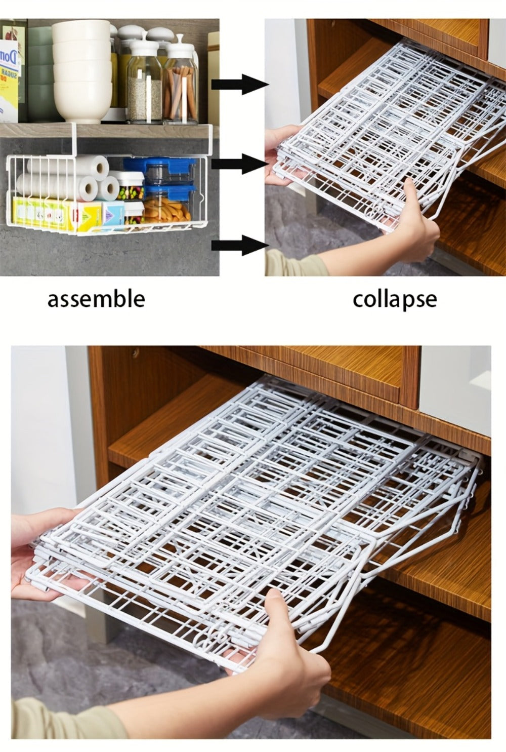 Wall Mount Foldable Storage Basket – Metal Organizer, Collapsible Space Saving for Kitchen Cabinet
