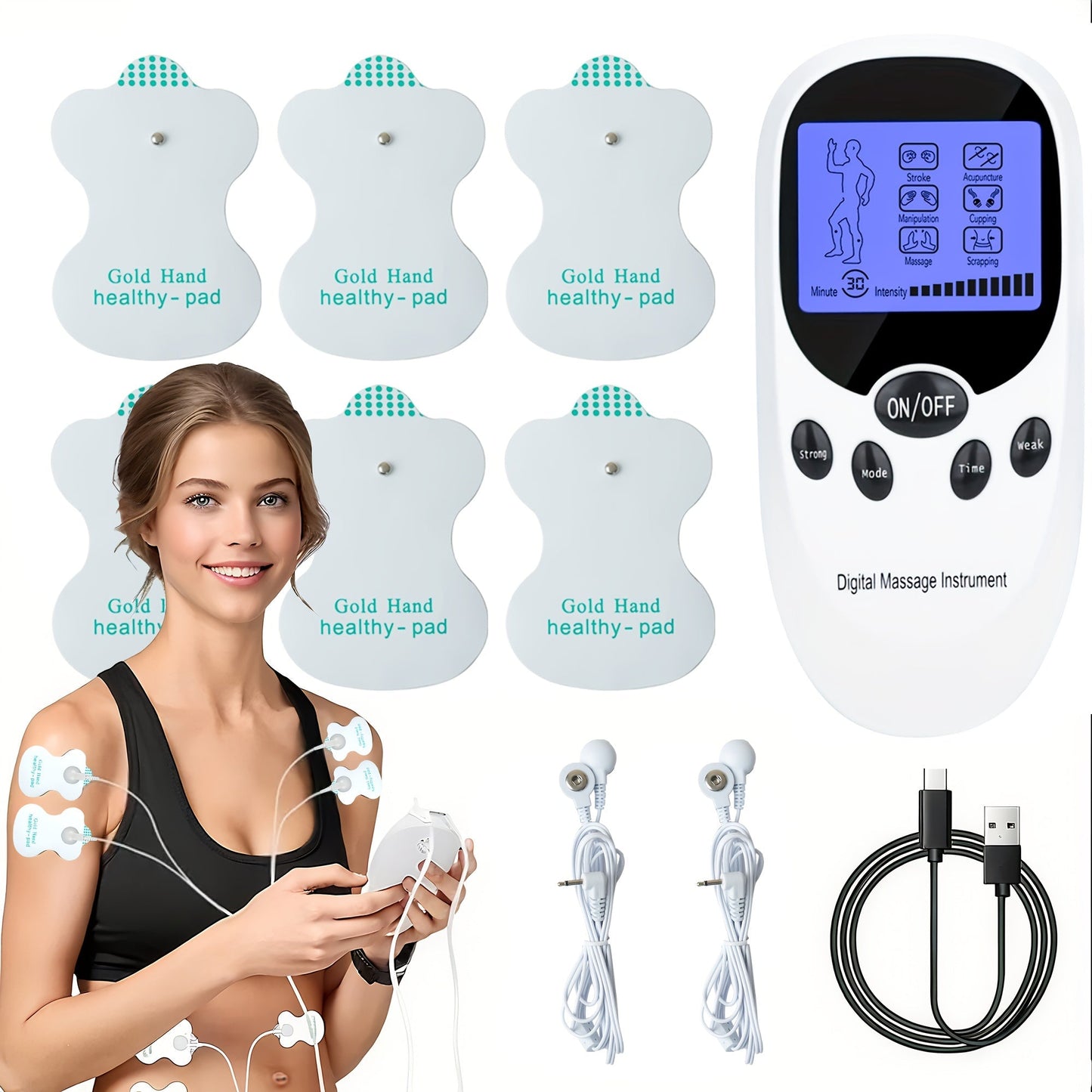 TENS EMS Dual Channel Stimulator Massager, 8 Electrodes for Back, Shoulder & Knee Pain, Recovery