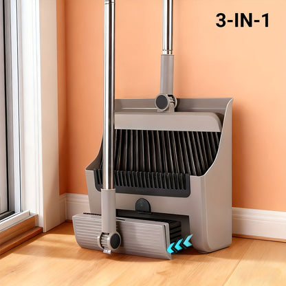 Broom and Dustpan Set with Long Handle - 2-in-1 3-in-1 4-in-1 Foldable Broom Dustpan Combo with Floor Brush for Home Office Dorm Room