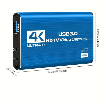 4K USB 3.0 Video Capture Card - 1080P 60fps HD Recorder, 4K UHD 60Hz Input, Compatible with OBS Live Game Streaming