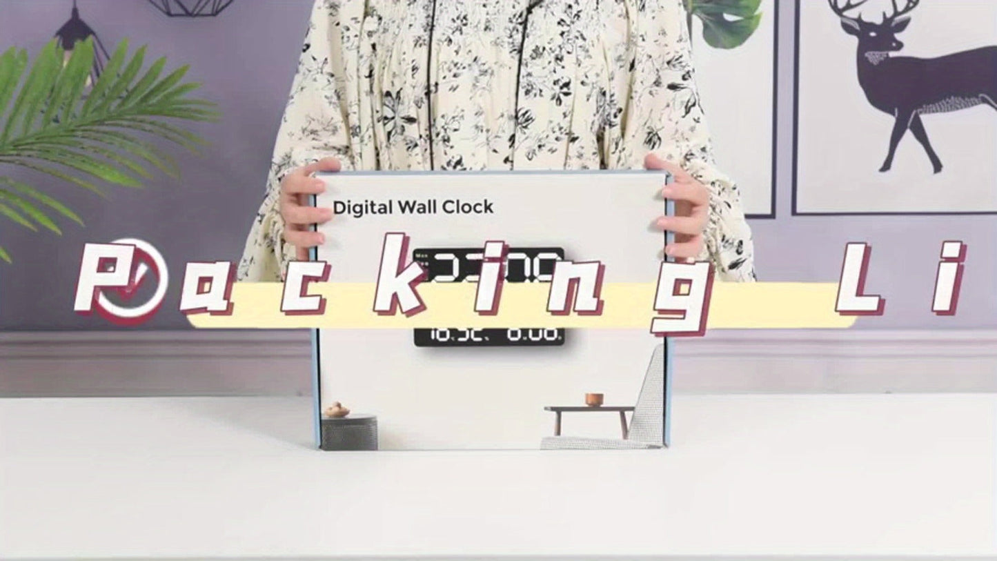 16-Inch Digital Wall Clock with LED Display, Remote, Dimmer Modes, Calendar and Indoor Temperature Readout