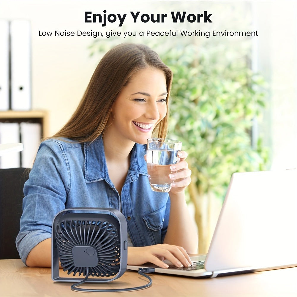 USB Desk Fan Portable, Small Personal Fan 3 Speed Settings 360° Rotation Silent Operation, for Home, Office and Desktop Air Circulation
