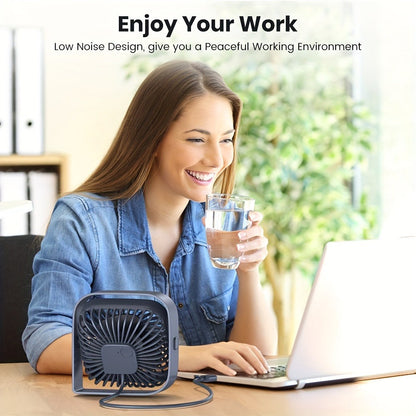 USB Desk Fan Portable, Small Personal Fan 3 Speed Settings 360° Rotation Silent Operation, for Home, Office and Desktop Air Circulation