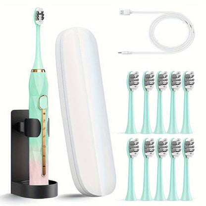 Electric Toothbrush Set with IPX8 Rating, 10 Brush Heads, Travel Case, Holder and Five Color Bundles