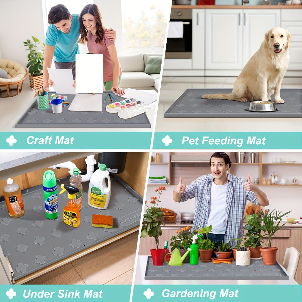 Under Sink Mat Silicone 34" x 22" Undersink Drip Tray Liner for Kitchen Bathroom Cabinet, Holds 2 Gallons