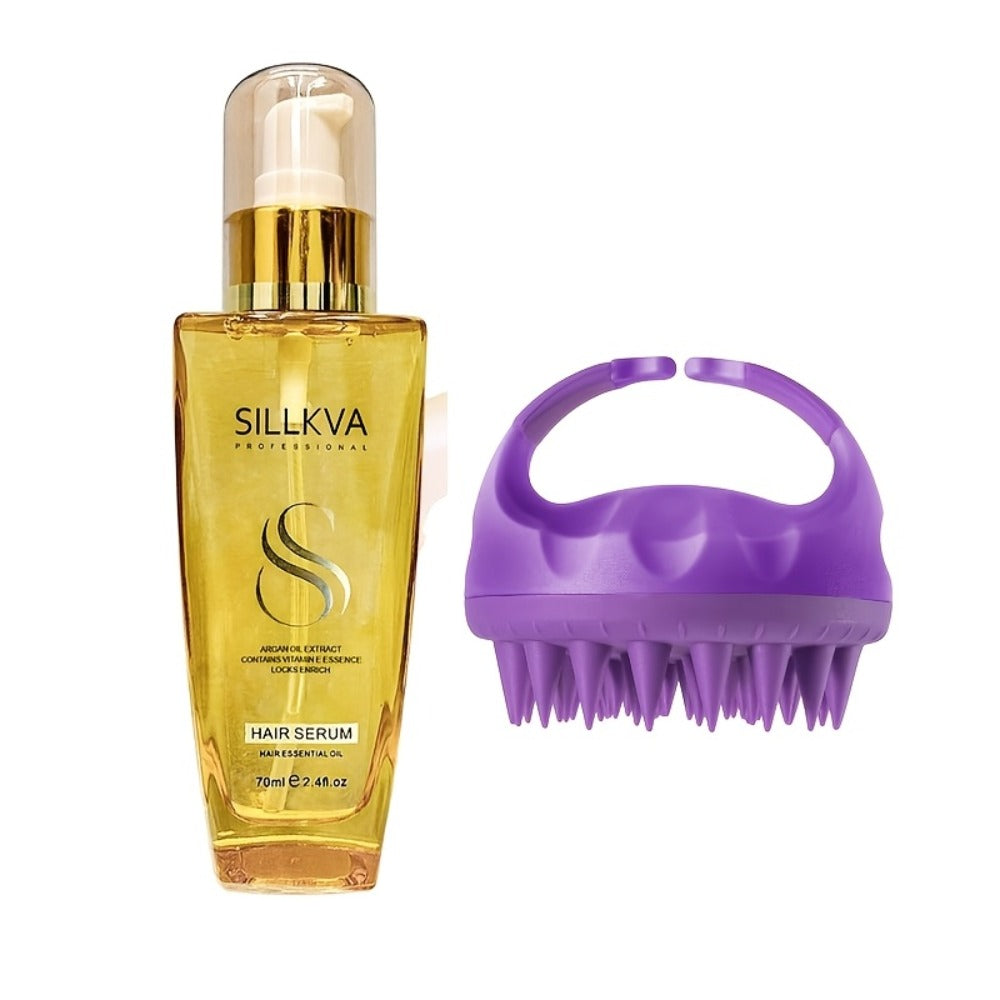 Moroccan Argan Oil Hair & Skin Treatment with Applicator Brush 2.4oz - Anti Frizz Smoothing for Bath Time, Home Spa and Personal Care