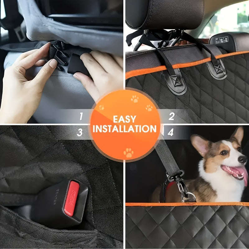 Dog Car Seat Cover Pet Hammock for Back Seat, Waterproof Scratch-Proof Nonslip Dog Seat Cover with 4 Side Pockets