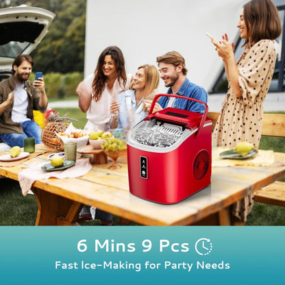 Self-Cleaning Ice Maker Countertop 8 Cubes in 6 Minutes, 2 Ice Sizes S/L, 26-Per Day, Smart ICE FULL & ADD WATER Indicators