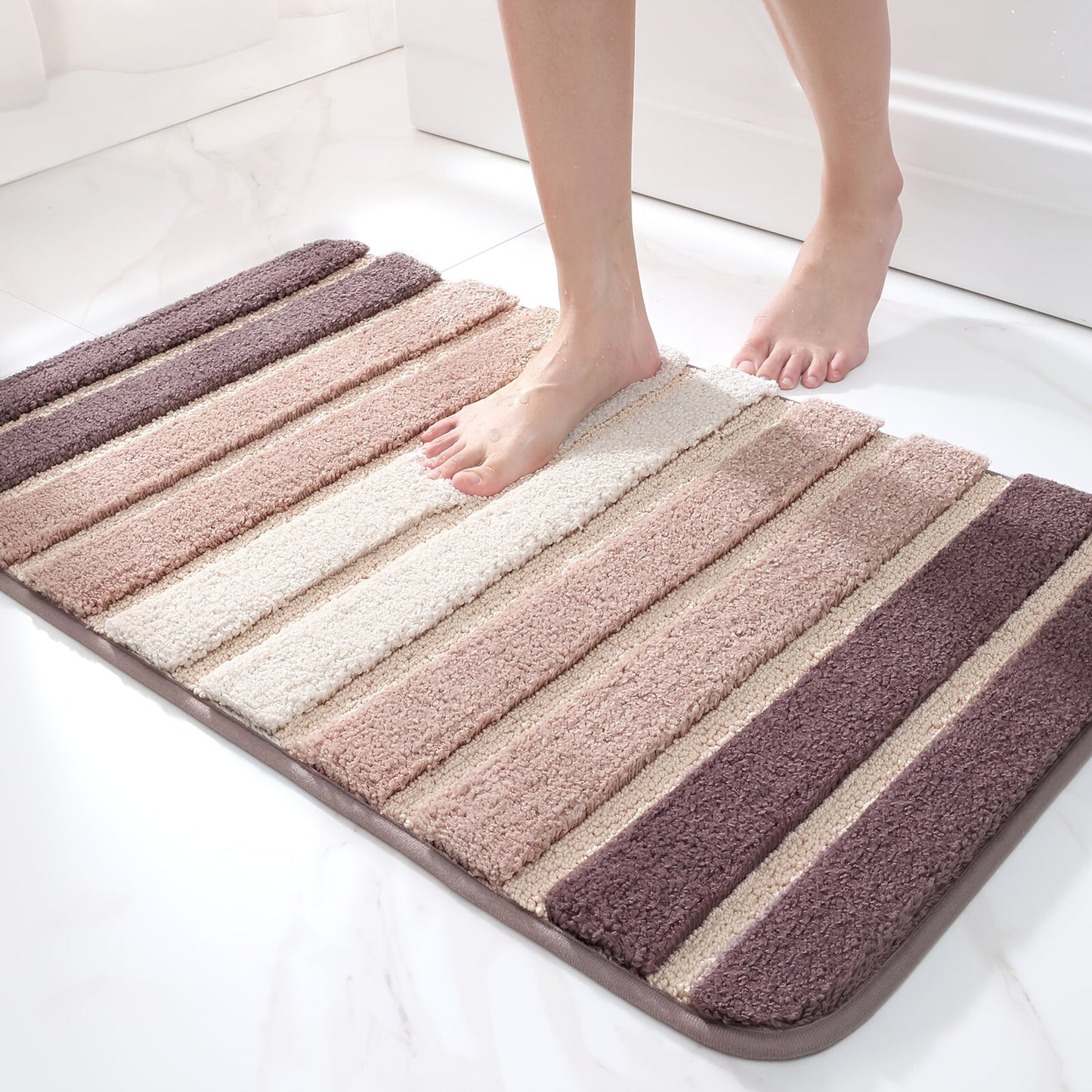 Chenille Bath Rug Non-Slip Absorbent Bathroom Mat – Extra Thick 1850g/㎡ Plush Washable Floor Mat for Bathroom Shower