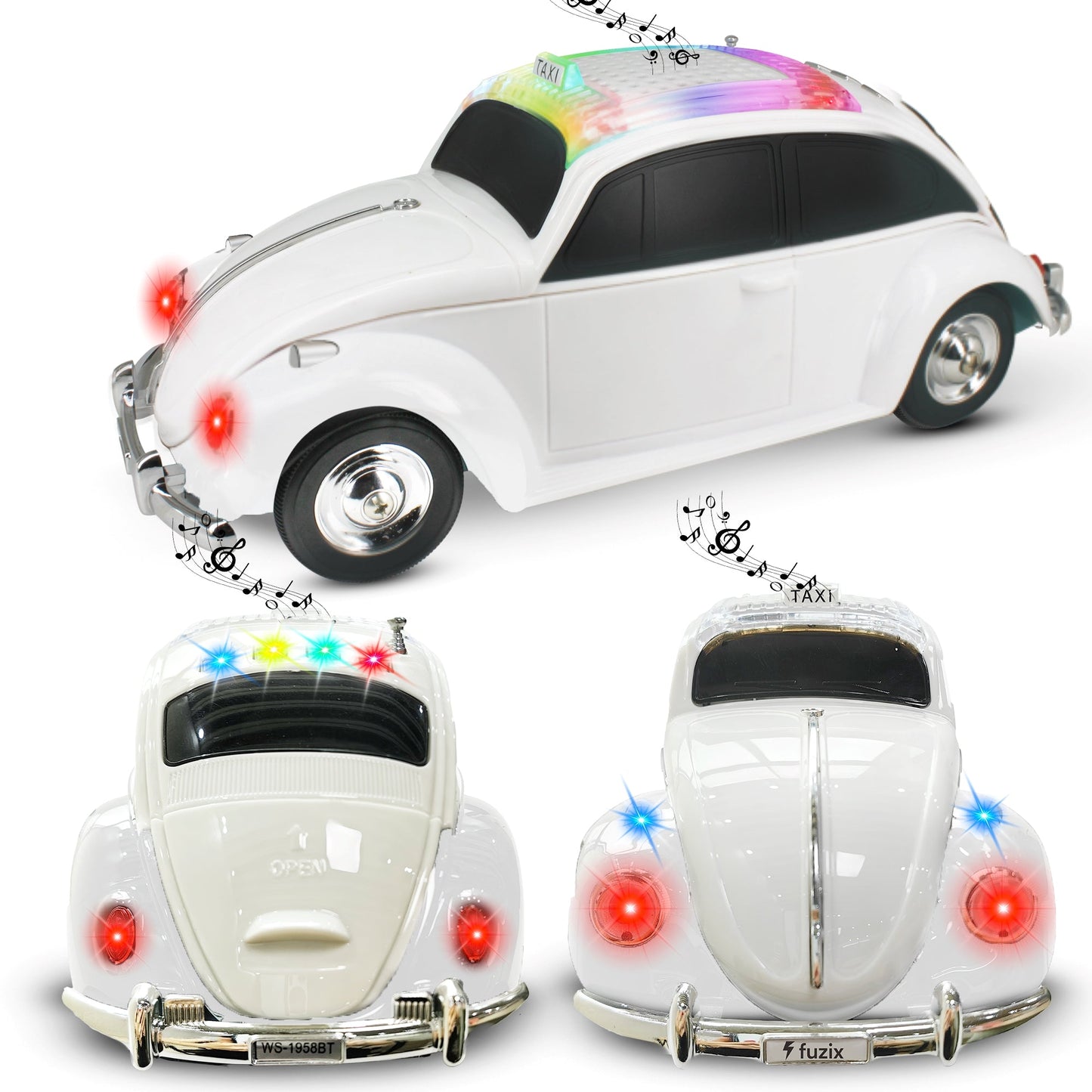 Fuzix WS-1958 Vintage Car Bluetooth Speaker with LED Headlights & Taillights | Retro Wireless Stereo, FM Radio, AUX/USB/TF, Built-in Mic