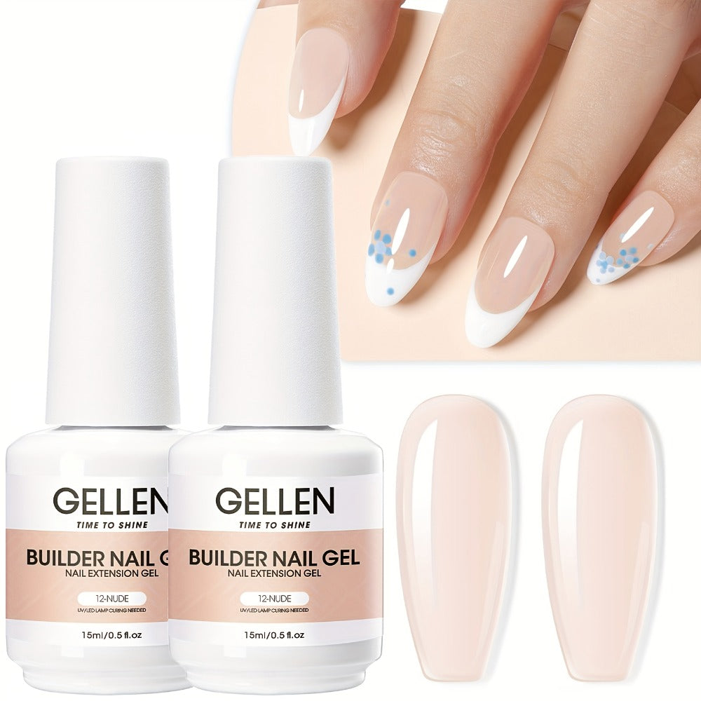 Hard Gel Nail Extension Builder Gel 7-in-1 Self-Leveling – 28+ Day Wear, LED UV Cured, 15ml, Clear Pink Nude Baby Pink Milky White