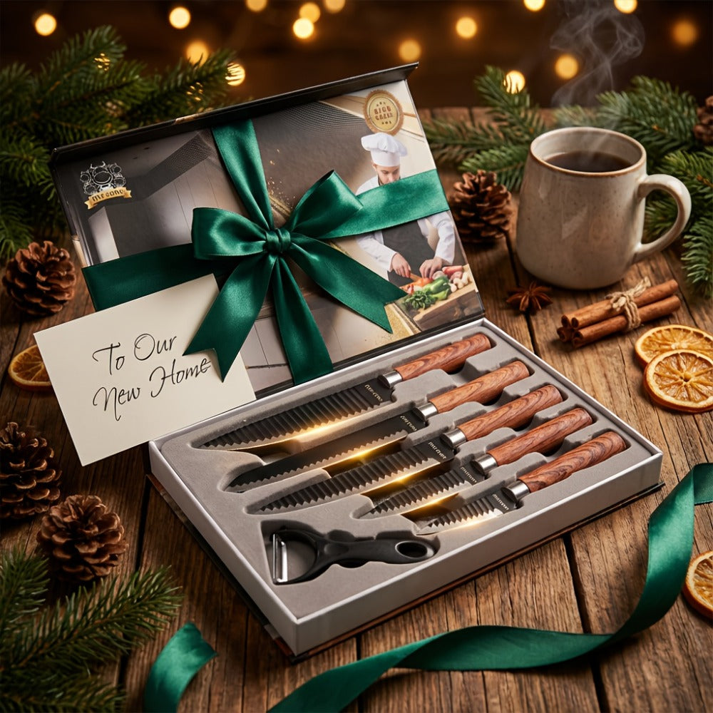 Hand Forged Chef Knife Set with Knife Rack Butcher Knife Bone Cutter Meat Cleaver Vegetable for Grilling, Camping and Outdoor Meals