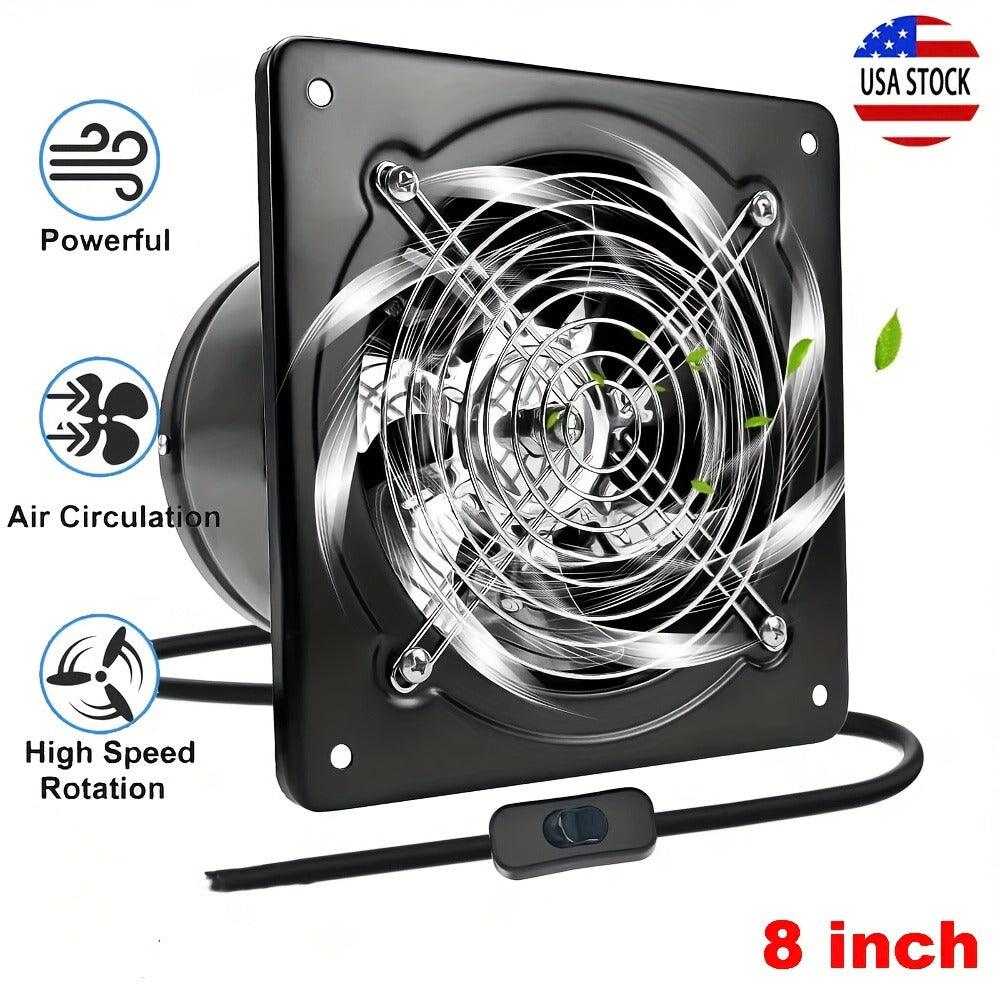 Exhaust Fan 8 Inch Wall Mount Ventilation Fan, 40W Pure Copper Motor, Backdraft Damper, Metal Fume Extractor with Switch for Kitchen