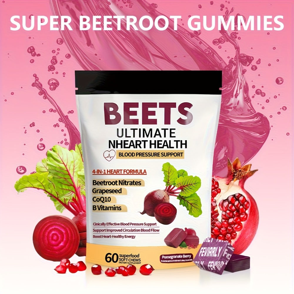 Super Beet Chewable Gummies with CoQ10 Grape Seed Extract & B Vitamins for Bath Time, Home Spa and Personal Care