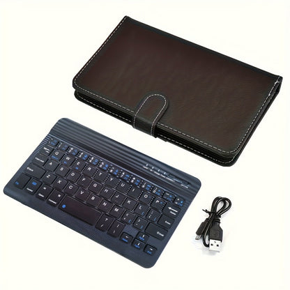 Foldable Bluetooth Keyboard Full Size Wireless Portable with PU Leather, Compact Folding Design for iPhone iPad Android Tablets Laptops