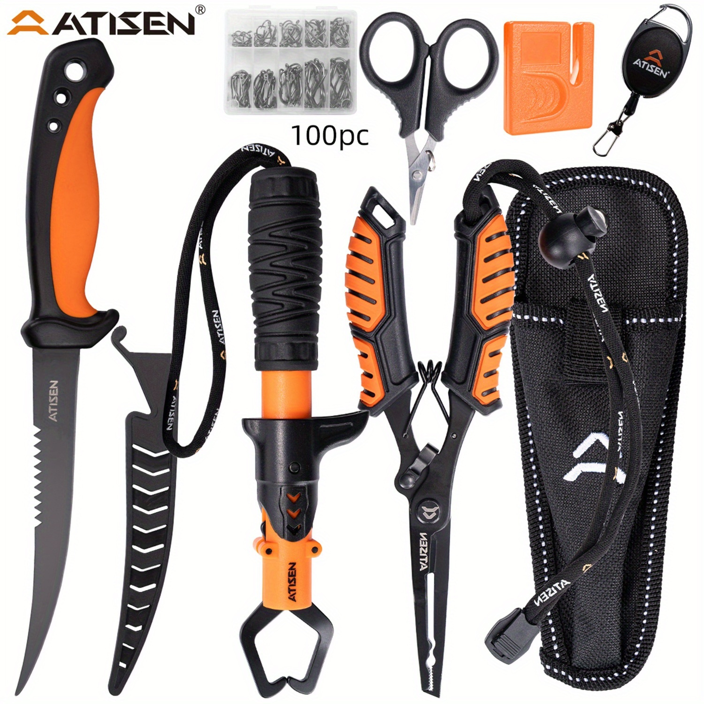 Fishing Knife Set 106PCS – Bait Knife, Luya Tongs, Knife Sharpener, Fishing Line Clippers & Anti-Loss Stretch Rope