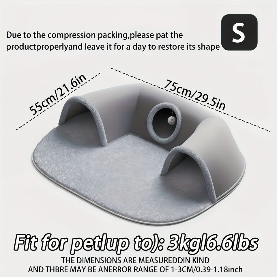 Cat Tunnel Bed 3-in-1 Play Mat & Warm Nest with Non-Slip Base, Durable Chew-Resistant Polyester Cat Bed for Indoor Cats