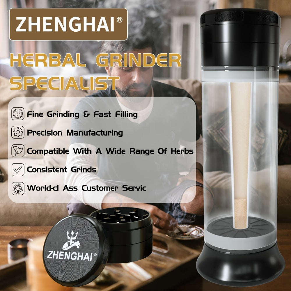 3-in-1 Herb Grinder with Cone Loader & Rolling Machine, Multifunctional Tobacco Grinder Blunt Joint Roller Filling Storage All-in-One