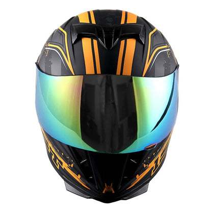 Motorcycle Helmet Full-Face Shell with Tinted and Spare Clear Shields, Quick-Release Buckle, Nine Styles and S-XL Sizes