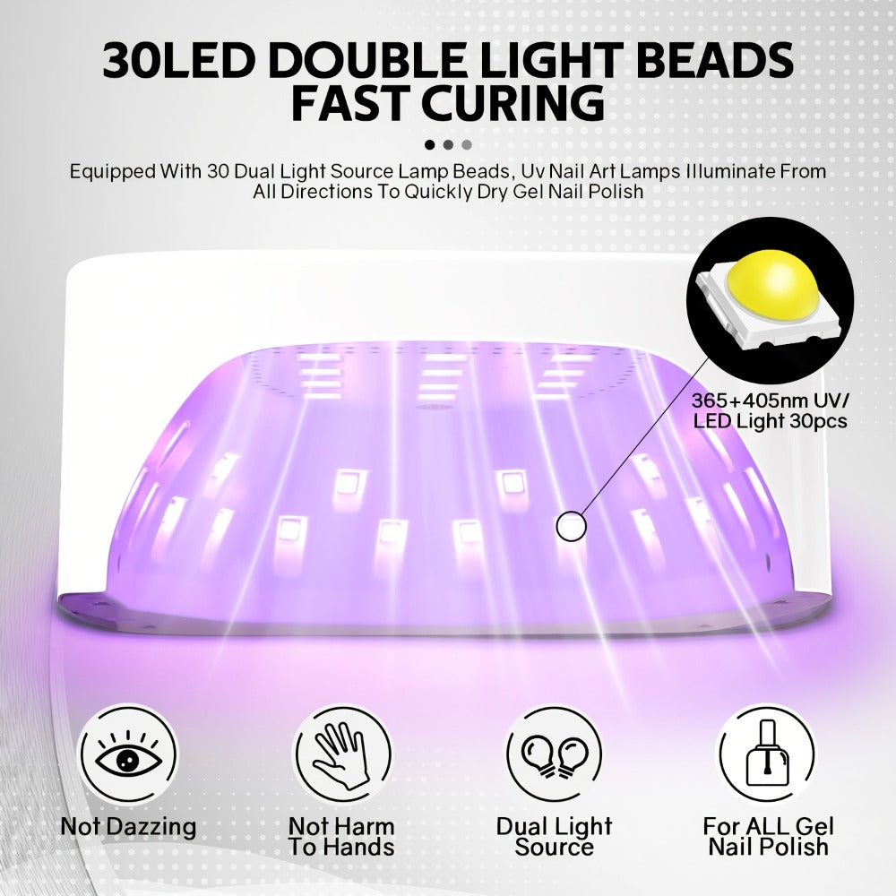 Rechargeable Wireless Nail Lamp 30 LED Beads 365+405nm UV Gel Curing Light 3 Timer Settings Infrared Sensor Portable Nail Dryer for All Gel