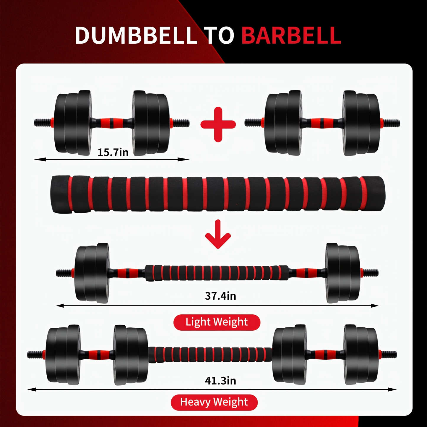 44-Pound Adjustable Dumbbell and Barbell Set with Black Round Plates, Connecting Rod and Double Lock Nuts