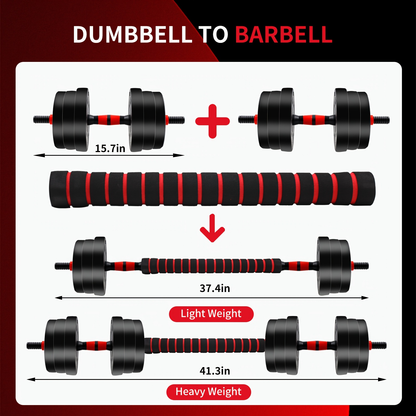 44-Pound Adjustable Dumbbell and Barbell Set with Black Round Plates, Connecting Rod and Double Lock Nuts